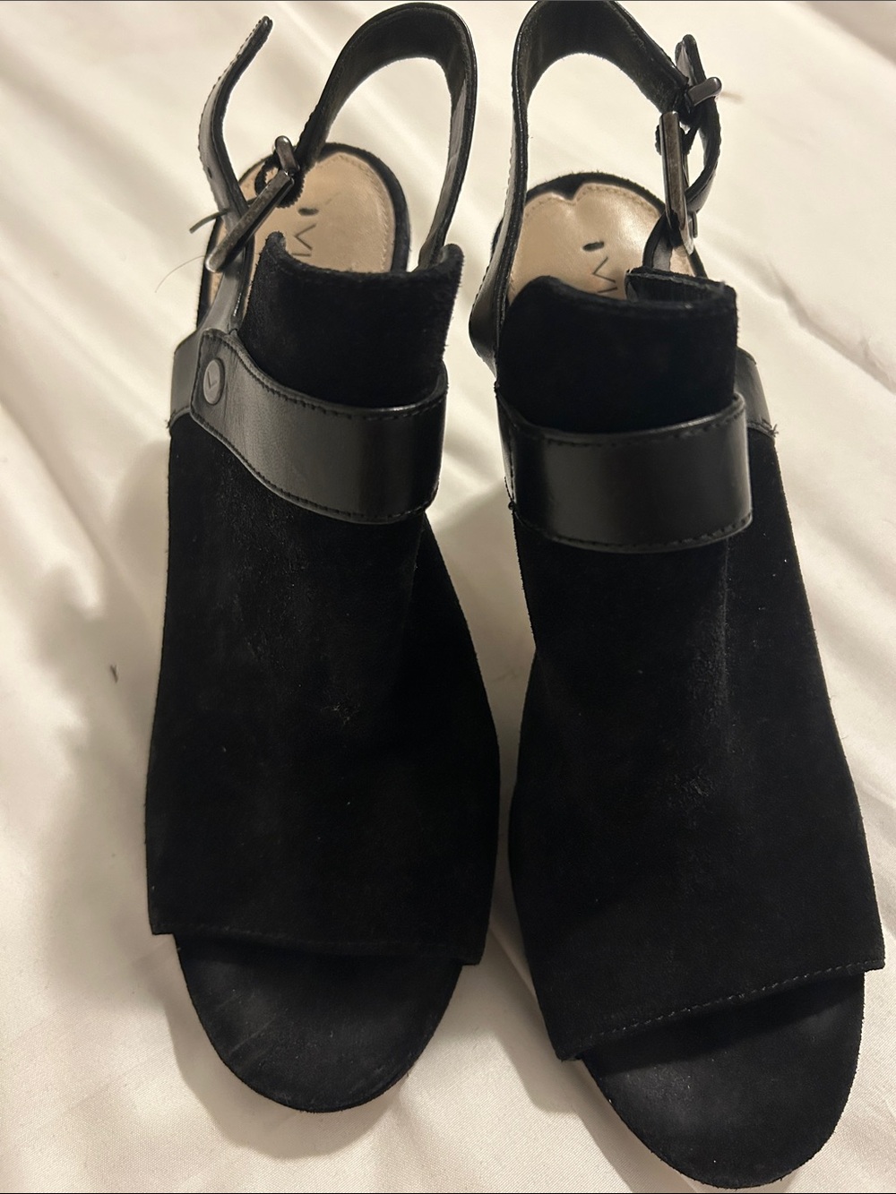 Via Spiga Black Suede Open-Toe Slingback Mules